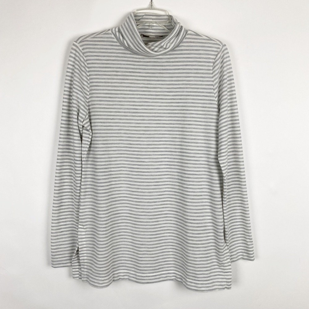 LOFT Striped Long Sleeve Side Slit Turtleneck‎ Tunic Top Women Medium Parisian